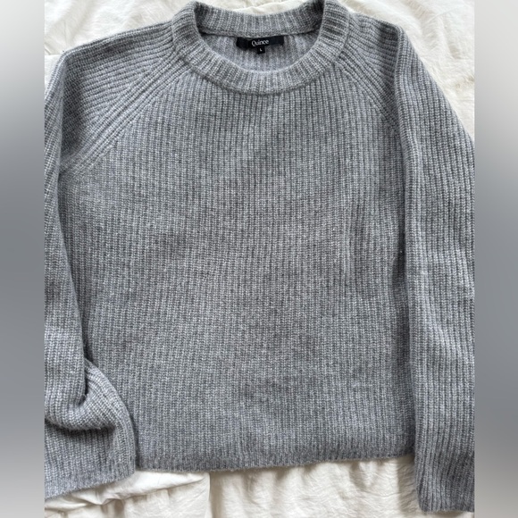 Quince Mongolian Cashmere Fisherman Crewneck Sweater, Grey, L - Picture 5 of 5